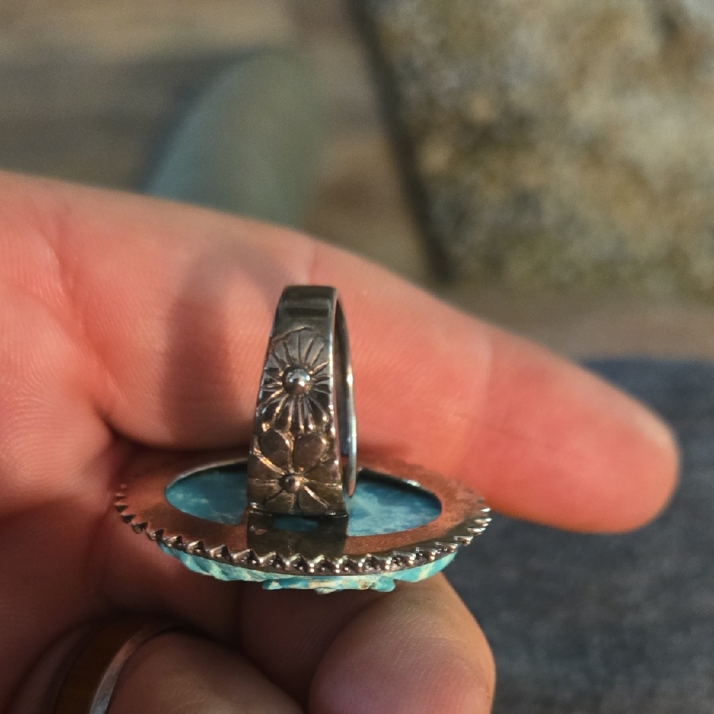 Heidi Daus Blue and Silver Statement Ring with Turquoise Cabochon - Picture 2 of 3